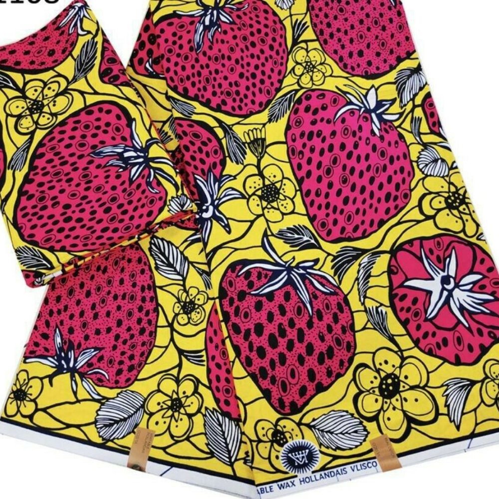 African Print Fabric|100% Wax Cotton Fabric| Strawberry Print